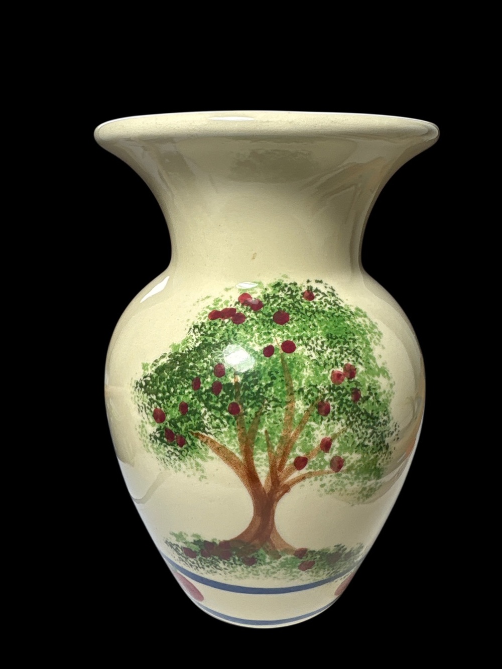Emerson Creek Pottery Hand-Painted Cream Ceramic Vase with Apple Tree Design